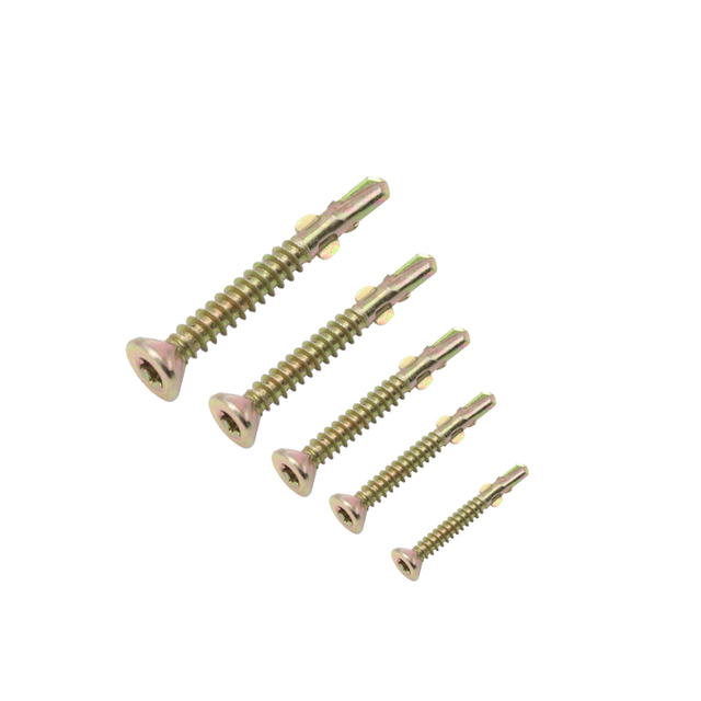 হলুদ দস্তা ধাতুপট্টাবৃত টর্ক্স ড্রাইভ ফ্ল্যাট কাউন্টারসাঙ্ক হেড টেক স্ক্রু স্ব-ড্রিলিং স্ক্রু উইংস উইথ